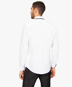 chemise homme a col bicolore coupe slim blanc chemise manches longuesA974101_3