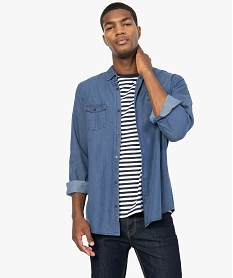 GEMO Chemise homme à manches longues aspect denim Bleu