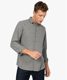 GEMO Chemise homme à col italien à petits motifs sapins brodés Gris