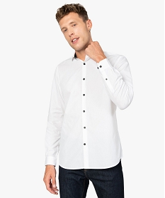 GEMO Chemise homme à col italien avec liseré contrastant Blanc