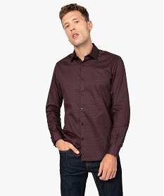 chemise homme a micro motifs colores coupe slim brunA975801_1