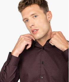 chemise homme a micro motifs colores coupe slim brunA975801_2