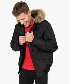 GEMO Blouson homme à capuche avec bord amovible Noir