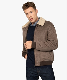 blouson homme en suedine avec col en sherpa brun manteaux et blousonsA977301_1