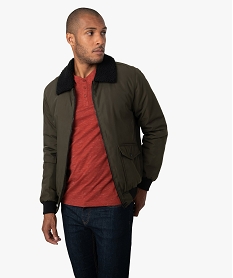 GEMO Blouson homme matelassé avec col en sherpa Vert