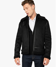 GEMO Blouson homme en suédine avec doublure sherpa Noir