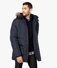 GEMO Parka homme matelassée avec capuche amovible Bleu