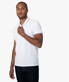 GEMO Polo homme aux finitions contrastantes en coton bio Blanc