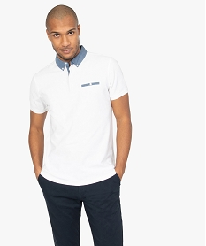 GEMO Polo homme avec col chemise contrastant Blanc