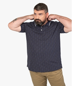 GEMO Polo homme à manches courtes en coton bio avec micro motifs Bleu