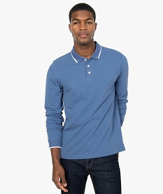 polo homme a manches longues en coton bio bleuA980601_1