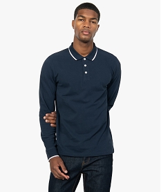 polo homme a manches longues en coton bio bleuA980801_1