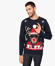 pull de noel pour homme motif renne et pompon bleuA982301_1