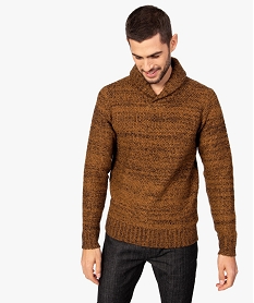 GEMO Pull homme à col châle contenant du polyester recyclé marron standard