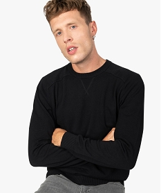 GEMO Pull homme en maille fine avec col rond Noir