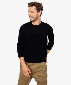 GEMO Pull homme en maille fantaisie effet rayé Noir