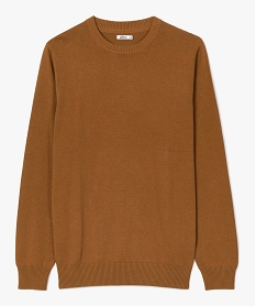 GEMO Pull homme uni en maille fine avec col rond marron standard
