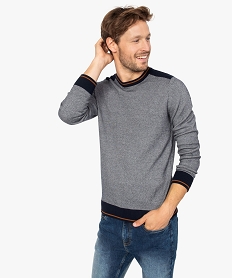 GEMO Pull homme en maille piquée bicolore bleu standard
