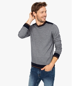 pull homme en maille piquee bicolore bleu pullsA984401_1