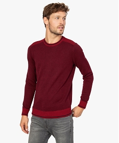 GEMO Pull homme en maille piquée bicolore Rouge