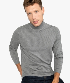 GEMO Pull homme à col roulé avec haut texturé effet rayé Noir