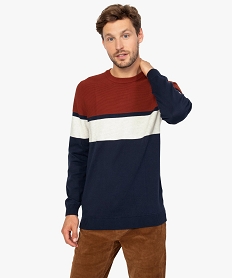 pull homme multicolore en maille fantaisie rougeA985101_1