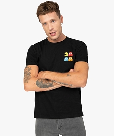 GEMO Tee-shirt homme à manches courtes avec motifs brodés - Pac-Man Noir