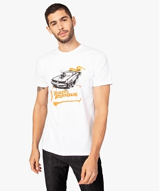 GEMO Tee-shirt homme à manches courtes avec motif voiture – Fast & Furious blanc vif