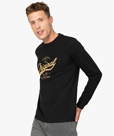 GEMO Tee-shirt homme à manches longues avec inscription sur lavant Noir