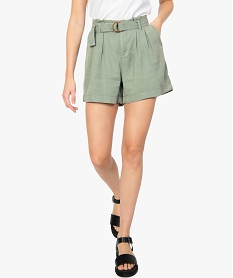 GEMO Short femme en Lyocell coupe ample avec ceinture Vert