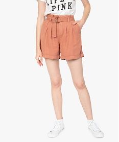 short femme en lyocell coupe ample avec ceinture beigeA989501_1