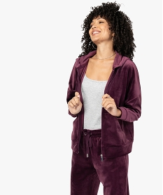 GEMO Sweat femme zippé à capuche en velours Violet