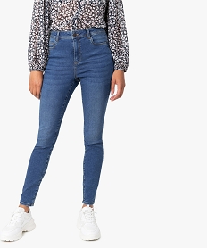 GEMO Jean femme skinny taille haute super stretch en denim délavé Bleu