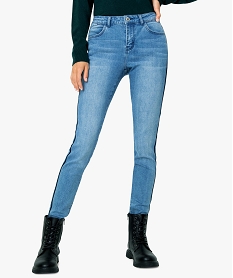 GEMO Jean femme slim à bandes latérales en velours Gris