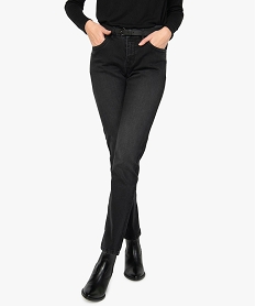 GEMO Jean femme coupe Regular avec ceinture amovible ton sur ton Noir