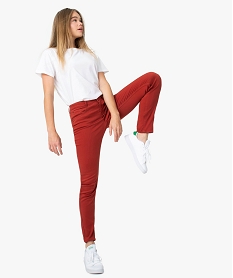 GEMO Pantalon femme coupe slim en toile extensible Rouge