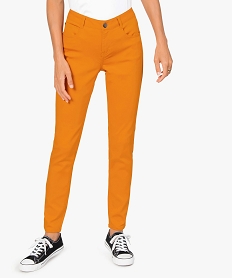 GEMO Pantalon femme coupe slim en toile extensible Jaune