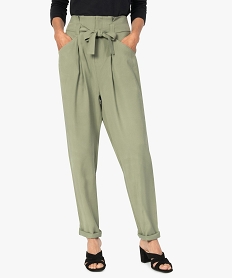 GEMO Pantalon femme coupe carotte taille haute Vert