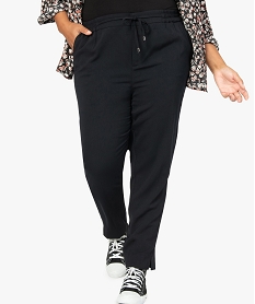 GEMO Pantalon femme en toile avec ceinture élastiquée Noir