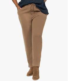 pantalon femme en toile avec ceinture elastiquee orangeA997501_1