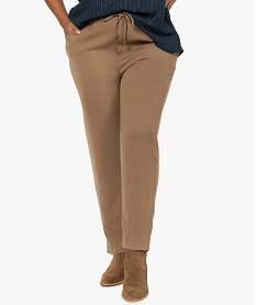 GEMO Pantalon femme en toile avec ceinture élastiquée marron vif
