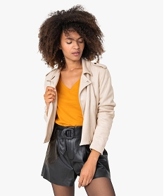 GEMO Blouson femme coupe courte et fermeture zippée Beige