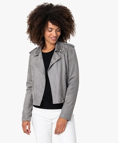 GEMO Blouson femme coupe courte et fermeture zippée Gris