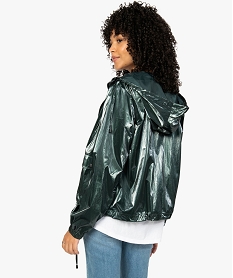 veste femme zippee a capuche effet metallise vert vestesB001001_3