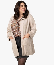 GEMO Manteau femme en suédine avec boutons métalliques Beige