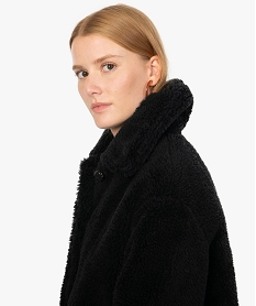 manteau femme en matiere peluche avec grand col noirB001601_2