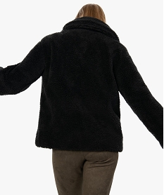 manteau femme en matiere peluche avec grand col noirB001601_3