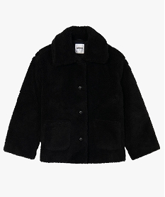manteau femme en matiere peluche avec grand col noirB001601_4