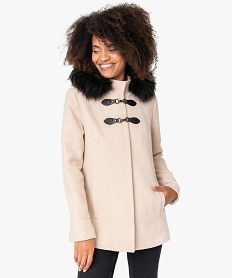 GEMO Manteau femme avec capuche à bord fantaisie Beige