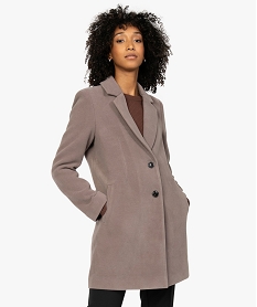 manteau court femme avec grand col et fermeture 2 boutons brun manteauxB002101_1